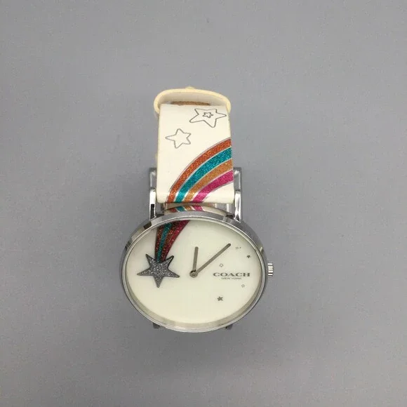 Coach Perry Womens Watch 36mm Leather Rainbow Star CA.120.7.14.1596 New Battery - Picture 4 of 15